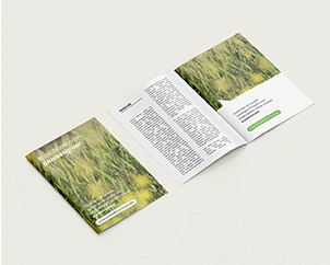 Aufgeschlagene und geschlossene Broschüre im Hochformat